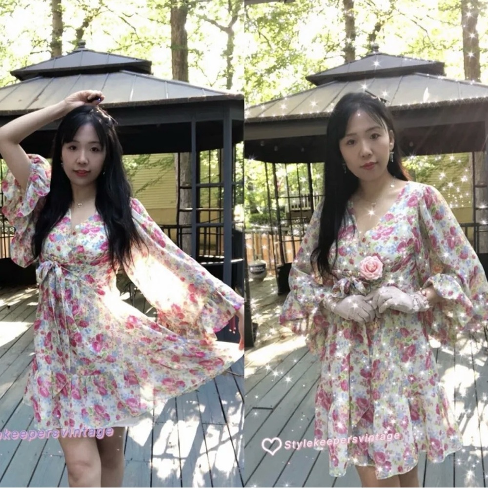 🍒RARE BETSEY JOHNSON Floral Rose BAMBI Boho Slip Bell Sleeves DRESS S  🍒✨